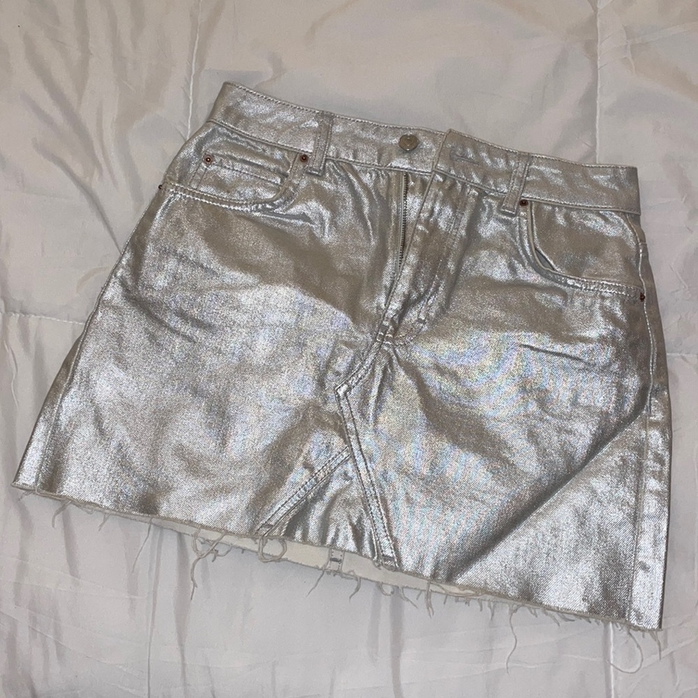 Topshop Silver Denim Skirt